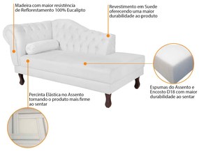 Recamier Diana 185cm Lado Direito Suede Branco - ADJ Decor