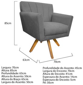 Poltrona Laura Base Giratória de Madeira Suede Cinza - ADJ Decor