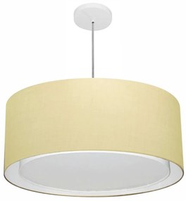 Lustre Pendente Cilíndrico Duplo Md-4298 Cúpula em Tecido 60x30cm Algodão Crú - Bivolt