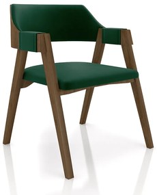 Cadeira Sala de Jantar e Jogos Carteados Madeira Maciça Poker Veludo Verde/Nogueira G42 - Gran Belo