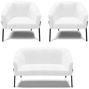 Namoradeira e 2 Poltronas Pé de Ferro Preto Stella Sintético PU D03 - D'Rossi - Branco
