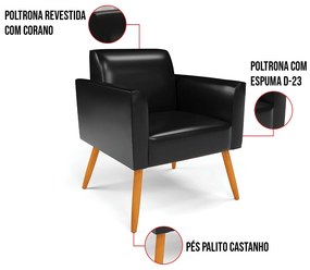 Kit 2 Poltronas Pés Palito Castanho Marisa Corano - Preto
