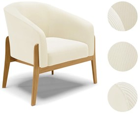 Poltrona Decorativa Base Madeira Stella Cotelê Int/Veludo D03 - D'Rossi - Off White