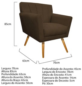 Poltrona Laura Pés Palito Mel Suede Marrom - ADJ Decor