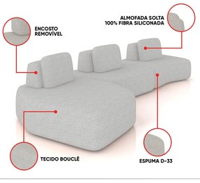 Sofá 3 Lugares Orgânico com Chaise e 2 Módulos Berlim Bouclê Cinza Claro/Off White K01 - D'Rossi