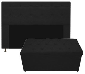 Kit Cabeceira e Calçadeira Baú Estofada Mel 195 cm King Size Com Capitonê Corano Preto - ADJ Decor