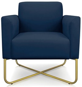 Poltrona Decorativa Isabella Base X Suede Azul Marinho/Dourado G19 - Gran Belo