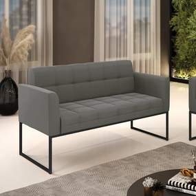 Sofá Namoradeira Elisa Suede Grafite Base Metálica Industrial Preto - D'Rossi