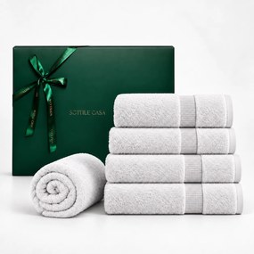 Jogo de Banho 5 pçs Trussardi 100% Algodão Doppia c/ Caixa de Presente Natal - Branco Branco