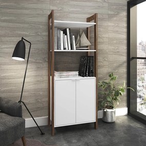 Armário Alto para Escritório Home Office AZ1009 MDP Branco/Nogal G69 - Gran Belo
