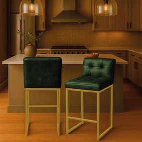 Banqueta Cozinha Alta com Encosto Industrial Kit 2 Dourado Lirina PU C05 - D'Rossi - Verde