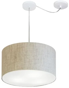 Lustre Pendente Cilíndrico Com Desvio De Centro Md-4163 Cúpula em Tecido 40x25cm Rustico Bege - Bivolt
