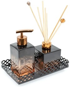 Bandeja Lavabo Decorativa Espelhada Retangular Plataforma Decora&ccedil;&atilde;o Preta