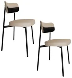 Cadeira de Jantar Estofada Kit 2 Ella M25 Linho Areia/Preto - Mpozenat