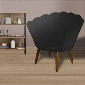 Poltrona Decorativa Pétala Pés Palito Suede Preto - Sheep Estofados