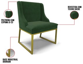 Cadeira Sala de Jantar Industrial Dourado Kit 6 Liz Suede D03 - D'Rossi - Verde