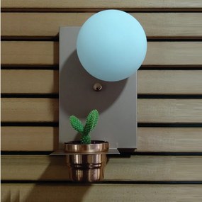 Arandela Nature Vertical Com Porta Mini Vaso 12X25Cm Globo Ø10Cm 01Xg9... (PRETO / CROMADO)
