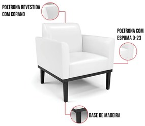 Kit 2 Poltronas Base de Madeira Fixa Preto Marisa Corano D03 - D'Rossi - Branco
