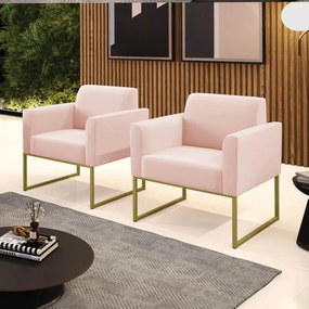 Kit 2 Poltronas Base Industrial Dourado Marisa Veludo - Rose