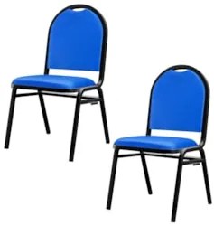 Kit 2 Cadeiras Hoteleiras Auditório Empilhável Sintético Z33 Azul - Mp