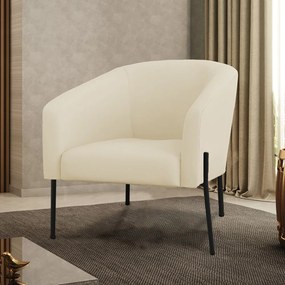 Poltrona Decorativa Pé de Ferro Preto Stella Cotelê Ext/Veludo D03 - D'Rossi - Off White