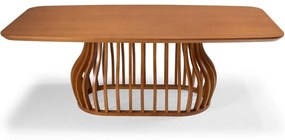 Mesa de Jantar Zoe Retangular Barril Tampo Lâmina Tauari Base Madeira Maciça Eucalipto Design by Rodrigo Karam