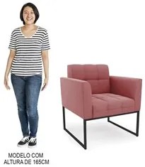 Sofá Namoradeira e 2 Poltronas Base Industrial Preto Ana Suede Rosê -