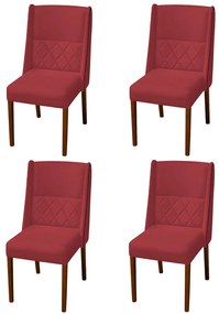 Kit 4 Cadeiras de Jantar Lecce Veludo Vermelho