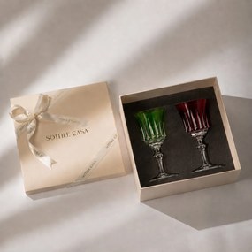Kit 2 Taças Coloridas de Cristal Lapidado 66 P/ Licor c/ Caixa de Presente - KT15 KT15