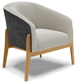 Poltrona Decorativa Base Madeira Stella PU Preto/Bouclê D03 - D'Rossi - Cinza