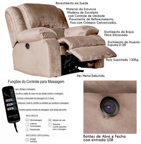 Poltrona do Papai Reclinável Elétrica com Massagem e USB Magnum Veludo Creme G23 - Gran Belo