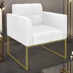Poltrona Decorativa Base Industrial Dourado Ana Sintético PU Branco -