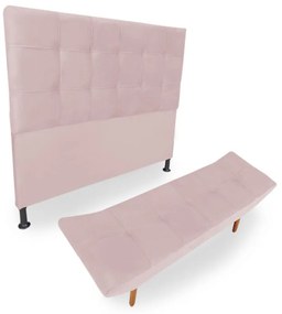 Cabeceira com Calçadeira Casal 140cm Maya Suede Rosa Bebê - Sheep Estofados - Rosa