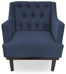 Poltrona Decorativa Clássica Capitonê Pés Madeira Suede Azul - Sheep Estofados