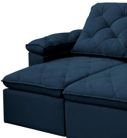 Sofá Reclinável Retrátil 3 Lugares 290cm Verus Veludo Azul Escuro - Sheep Estofados - Suede Azul Marinho