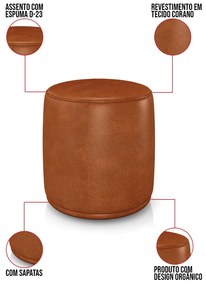 Puff Redondo Orgânico para Sala Malu Sintético PU M11 - D'Rossi - Nozes
