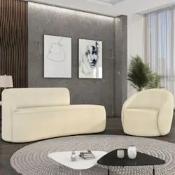 Sofá 3 Lugares 180cm Wendi e Poltrona Steve Boucle Bege I01 - Mpozena