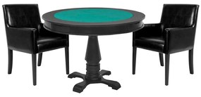 Mesa de Jogos Carteado Victoria Redonda Tampo Reversível Preto com 2 Cadeiras Liverpool PU Sintético Preto Liso G36 G15 - Gran Belo