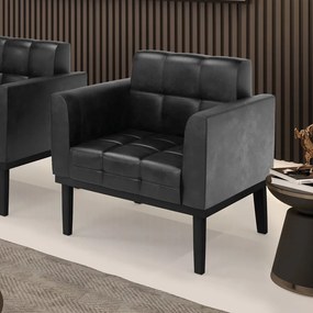 Poltrona Decorativa Karen Pés Fixo em Madeira PU Preto Brilho G19 - Gran Belo