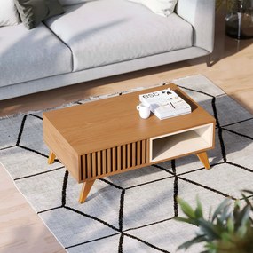Mesa de Centro Decorativo Pés em Madeira Maciça MDP/MDF Vera 90cm Freijó/Off White G73 - Gran Belo