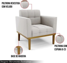 Kit 2 Poltronas Decorativas Karen Pés Fixo em Madeira Castanho Veludo Cinza G19 - Gran Belo
