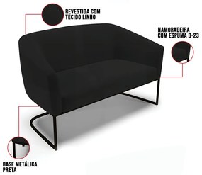 Sofá 2 Lugares Namoradeira Industrial Preto Stella Linho D03 - D'Rossi - A79 Preto