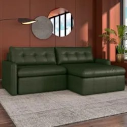 Sofá Retrátil 3 Lugares Para Sala 244cm Elios Couro Verde Z55 - Mpozen