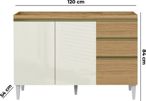 Balcão Cozinha com Tampo 120cm 3 Portas Paolla A09 - D'Rossi - Atacama e Off White