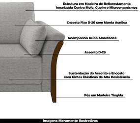 Sofá Decorativo 3 Lugares 222cm Market Linho Cinza G45 - Gran Belo