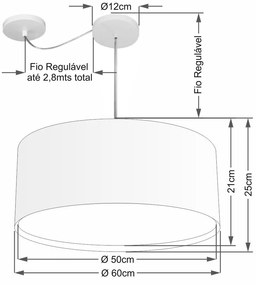 Lustre Pendente Cilíndrico Com Desvio Md-4317 Cúpula em Tecido 60x25cm Café - Bivolt