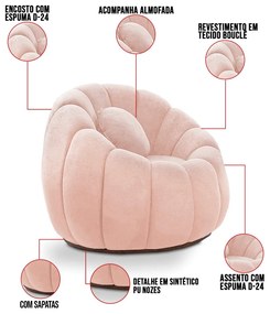 Poltrona Decorativa Orgânica Fixa Cloud Bouclê E03 - D'Rossi - Rose