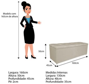 Calçadeira Estofada Manchester 160 cm Queen Size Suede Bege - ADJ Decor