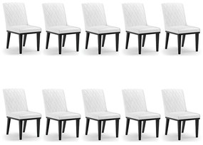 Cadeira Sala de Jantar Base Madeira Preto kit 10 Sofia Sintético PU D03 - D'Rossi - Branco