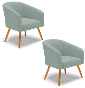 Poltrona Decorativa Pé Palito Castanho Kit 2 Stella Cotelê Ext/Veludo D03 - D'Rossi - Menta
